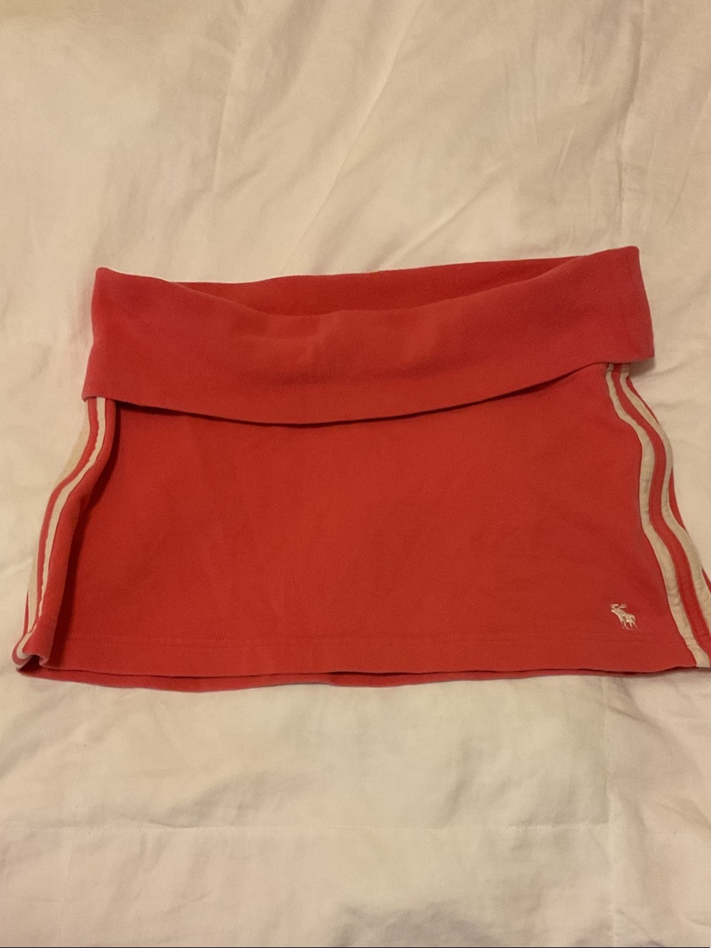 Abercrombie & Fitch Coral Fold-Over Mini Skirt with Side Stripes